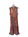 Marie Oliver Size S Orange & Blue Silk & Metallic Floral High Neck Maxi Dress Orange & Blue / S