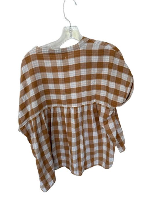 Madewell Size M Creamsicle Gingham Short Sleeve V Neck Top Creamsicle / M
