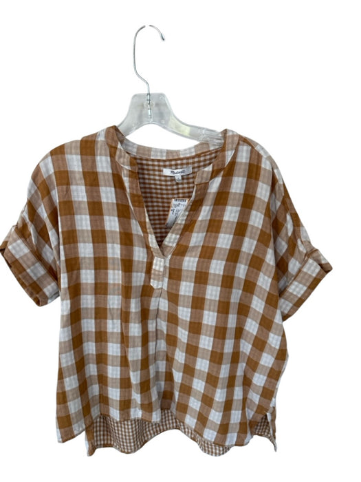 Madewell Size M Creamsicle Gingham Short Sleeve V Neck Top Creamsicle / M