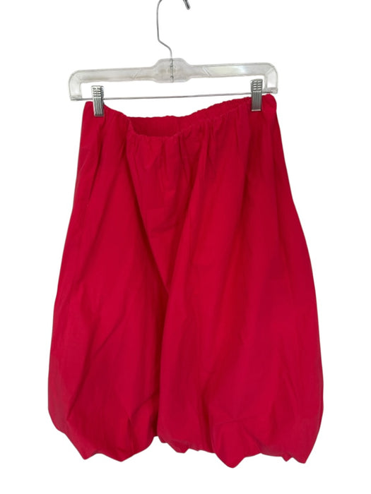 Q2 Size M Red Cotton Bubble Hem Elastic Waist Pleated Midi Skirt Red / M