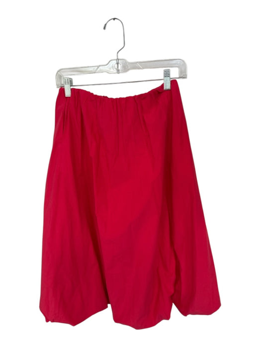 Q2 Size M Red Cotton Bubble Hem Elastic Waist Pleated Midi Skirt Red / M