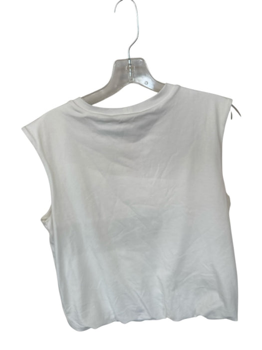 Tribal Size XS White Cotton Shoulder Pads Bubble Hem Muscle Tank Sleeveless Top White / XS