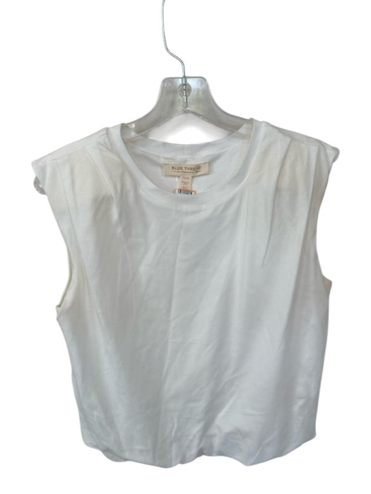 Tribal Size XS White Cotton Shoulder Pads Bubble Hem Muscle Tank Sleeveless Top White / XS