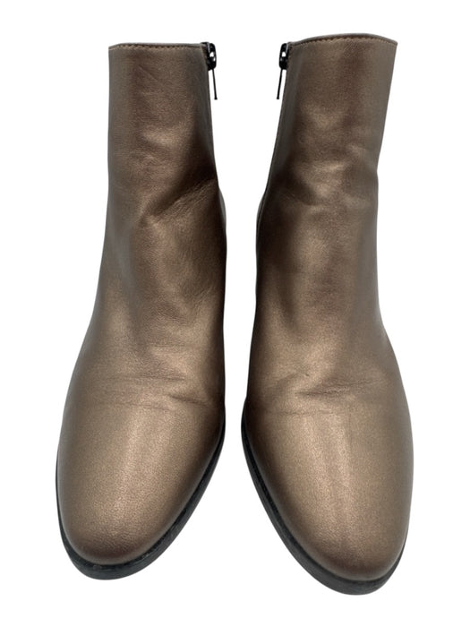 Sesto Meucci Shoe Size 8M Bronze Leather Shimmer Block Heel Almond Toe Booties Bronze / 8M