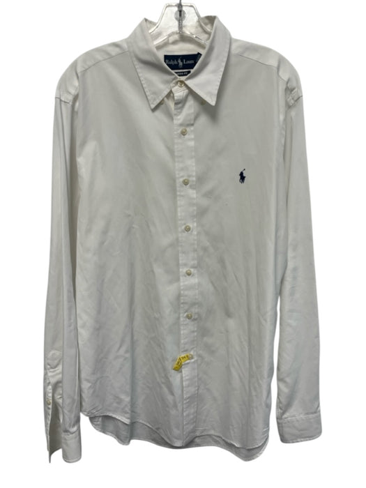 Ralph Lauren Size L White Cotton Solid Button Up Men's Long Sleeve Shirt White / L