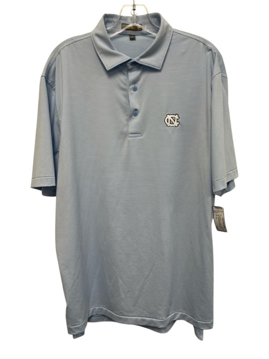 Peter Millar Size L Light Blue & White Synthetic Striped Polo Men's Short Sleeve Light Blue & White / L