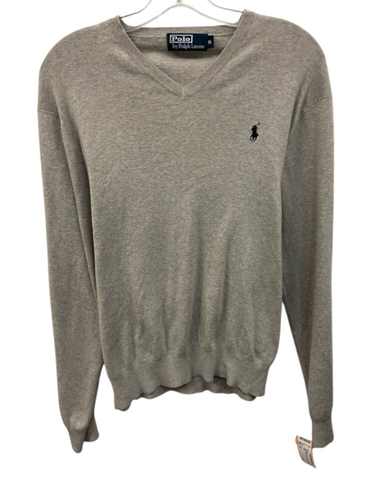 Polo Size M Gray Cotton Solid V Neck Men's Sweater Gray / M