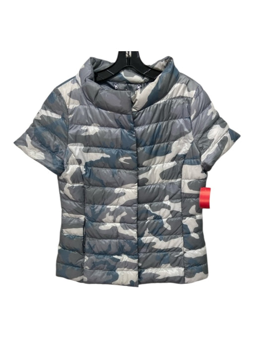 My Anorak Size Small Blue, White & Gray Polyester Camo Quilted Cap Sleeve Jacket Blue, White & Gray / Small