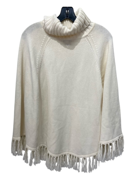 Tyler Boe Cream Wool & Cotton Turtle Neck Fringe Rib Knit Poncho Cream / M/L