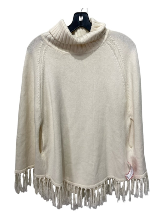 Tyler Boe Cream Wool & Cotton Turtle Neck Fringe Rib Knit Poncho Cream / M/L