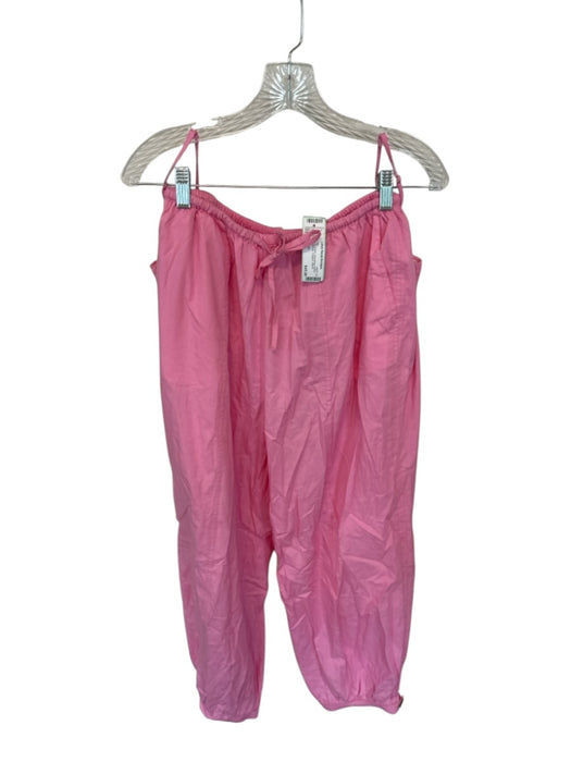 Anthropologie Size S Pink Cotton Drawstring Button Detail Wide Leg Pants Set Pink / S