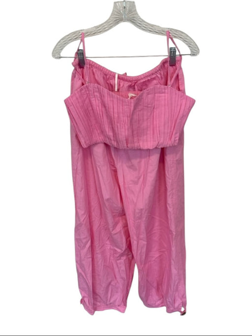 Anthropologie Size S Pink Cotton Drawstring Button Detail Wide Leg Pants Set Pink / S