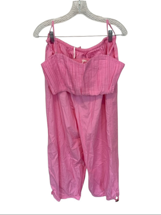 Anthropologie Size S Pink Cotton Drawstring Button Detail Wide Leg Pants Set Pink / S