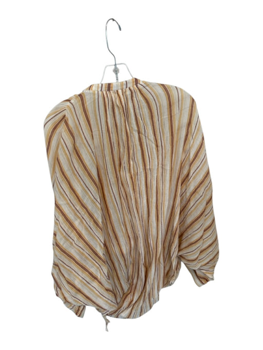 Anthropologie Size L Orange & Brown Cotton Stripe V Neck Shear rouched Top Orange & Brown / L