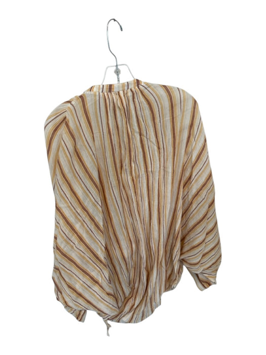 Anthropologie Size L Orange & Brown Cotton Stripe V Neck Shear rouched Top Orange & Brown / L