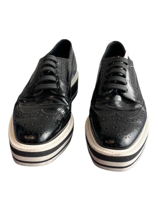 Prada Shoe Size 36 Black & White Leather Pointed Toe lace up Oxford Shoes Black & White / 36