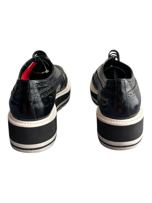Prada Shoe Size 36 Black & White Leather Pointed Toe lace up Oxford Shoes Black & White / 36