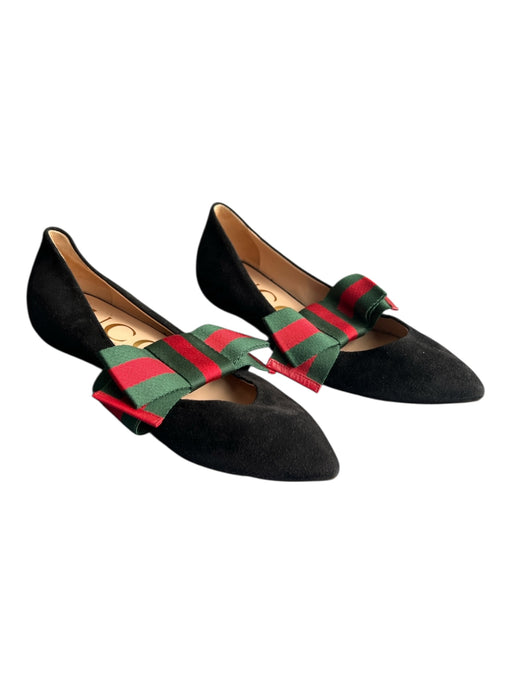 Gucci Shoe Size 36 Black Leather Suede Pointed Toe Bow Detail Flat Shoes Black / 36