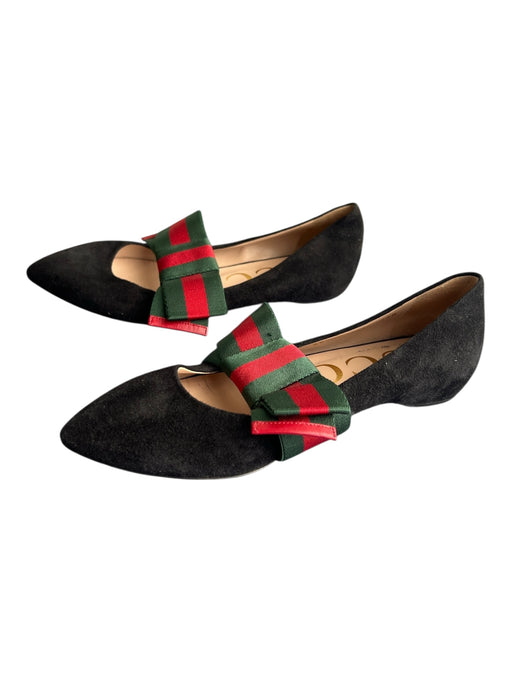 Gucci Shoe Size 36 Black Leather Suede Pointed Toe Bow Detail Flat Shoes Black / 36