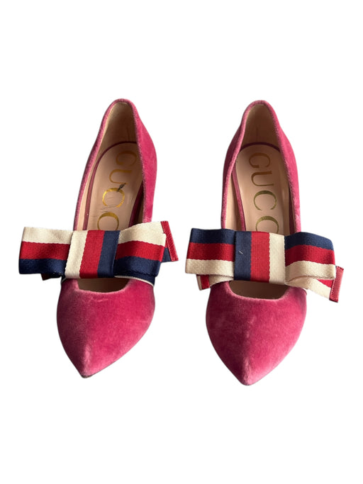 Gucci Shoe Size 35 Pink Leather Velvet Pointed Toe Ribbon Detail High Heel Shoes Pink / 35