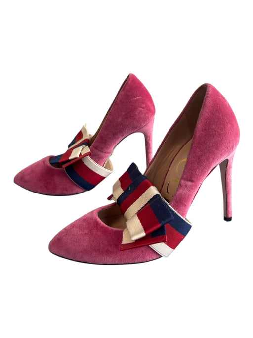 Gucci Shoe Size 35 Pink Leather Velvet Pointed Toe Ribbon Detail High Heel Shoes Pink / 35
