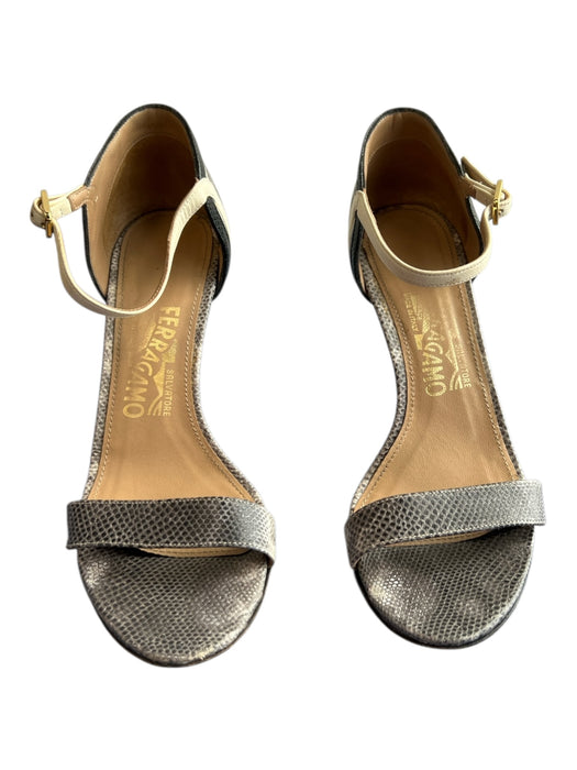 Salvatore Ferragamo Shoe Size 6 Grey Snakeskin open toe Ankle Strap Shoes Grey / 6