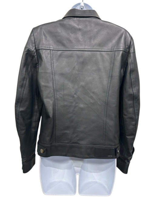 Amiri Size 42 Black Bovine Leather Long Sleeve Button Front Patch Pockets Jacket Black / 42