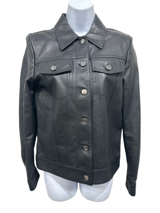 Amiri Size 42 Black Bovine Leather Long Sleeve Button Front Patch Pockets Jacket Black / 42
