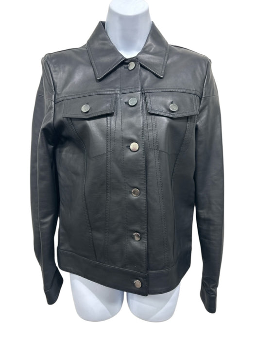Amiri Size 42 Black Bovine Leather Long Sleeve Button Front Patch Pockets Jacket Black / 42