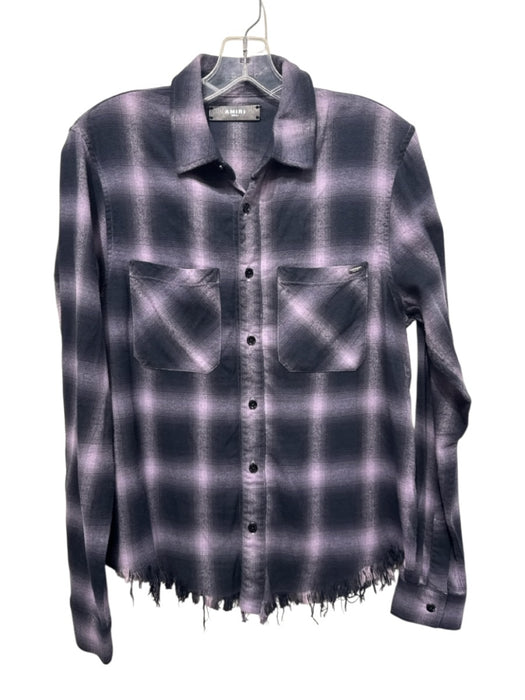 Amiri Size Small Purple & Black Cotton Blend Long Sleeve Plaid Button Front Top Purple & Black / Small