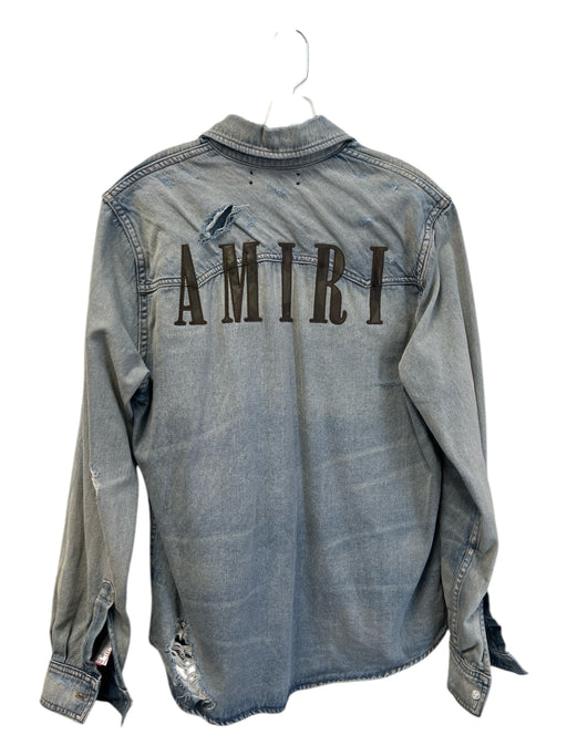 Amiri Size Small Light Wash Denim Cotton Long Sleeve Distressed Collared Top Light Wash Denim / Small