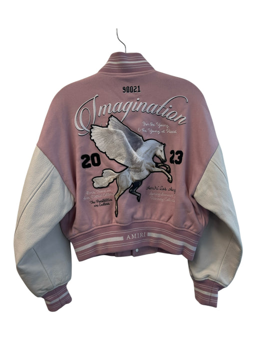 Amiri Size 40 Pink & White Wool & Nylon Varsity Collar Leather Detail Jacket Pink & White / 40