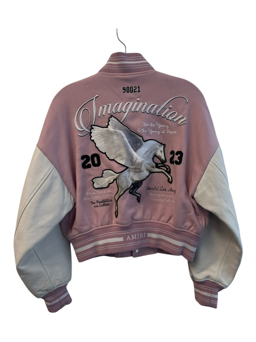 Amiri Size 40 Pink & White Wool & Nylon Varsity Collar Leather Detail Jacket Pink & White / 40
