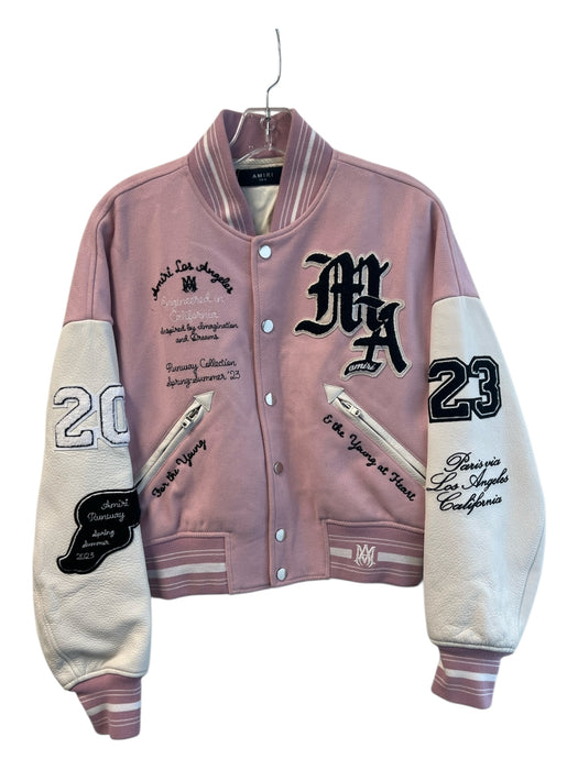 Amiri Size 40 Pink & White Wool & Nylon Varsity Collar Leather Detail Jacket Pink & White / 40