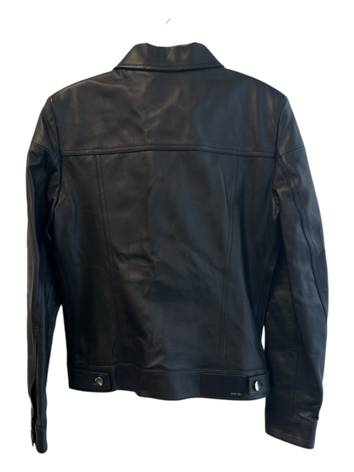 Amiri Size 42 Black Leather Collared Button Down silver hardware Jacket Black / 42