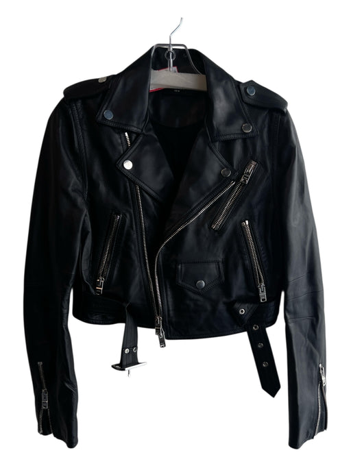 Amiri Size 40 Black Leather Silver Hardware Asymetric Zip Belted Jacket Black / 40