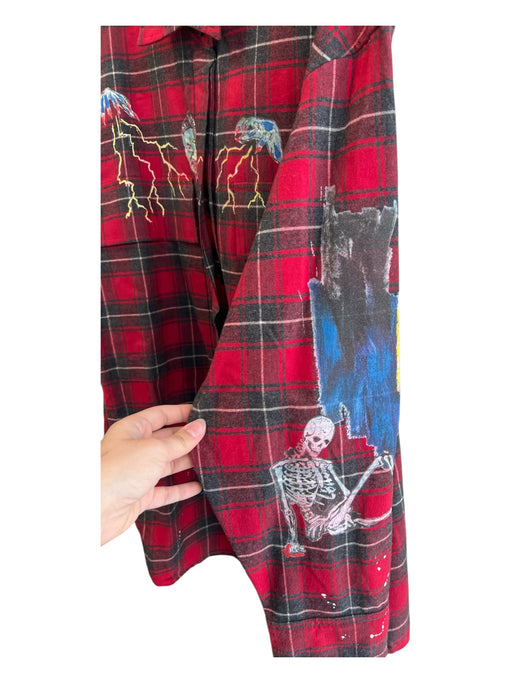 Amiri Size S Red Cotton Collared Plaid Button Down Painted Details Top Red / S