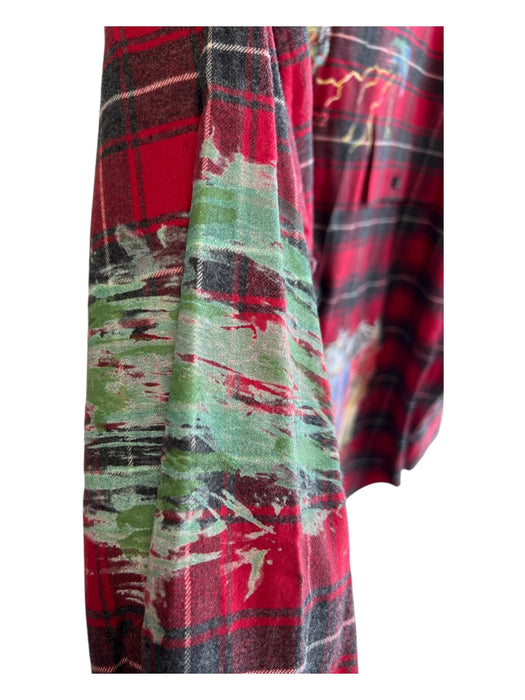 Amiri Size S Red Cotton Collared Plaid Button Down Painted Details Top Red / S