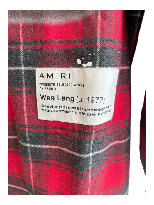 Amiri Size S Red Cotton Collared Plaid Button Down Painted Details Top Red / S