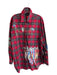 Amiri Size S Red Cotton Collared Plaid Button Down Painted Details Top Red / S