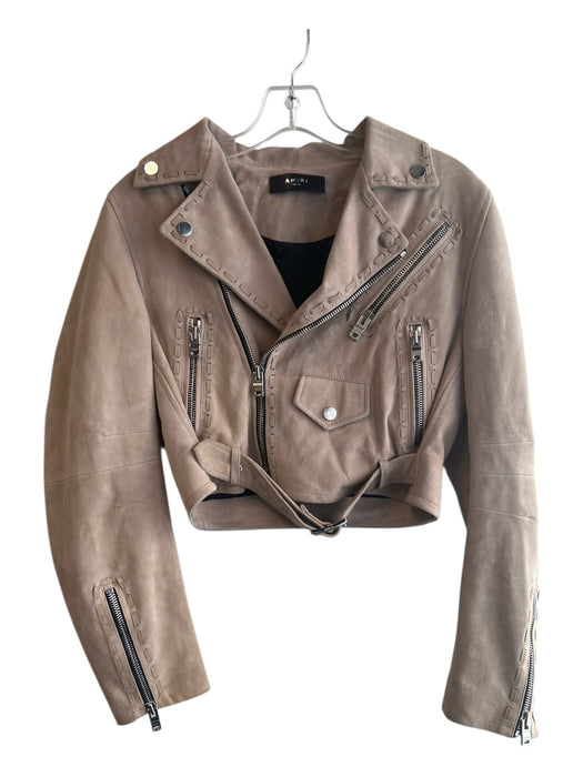 Amiri Size 42 Camel Leather Suede Silver Hardware Asymetric Zip Belted Jacket Camel / 42