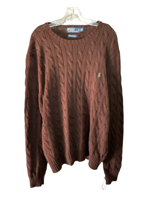 Polo Size XXL Brown Cotton Blend Cable Knit Crew Men's Sweater XXL