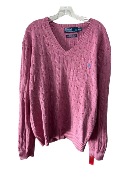 Polo Size XXL Pink Cotton Blend Cable Knit V Neck Men's Sweater XXL