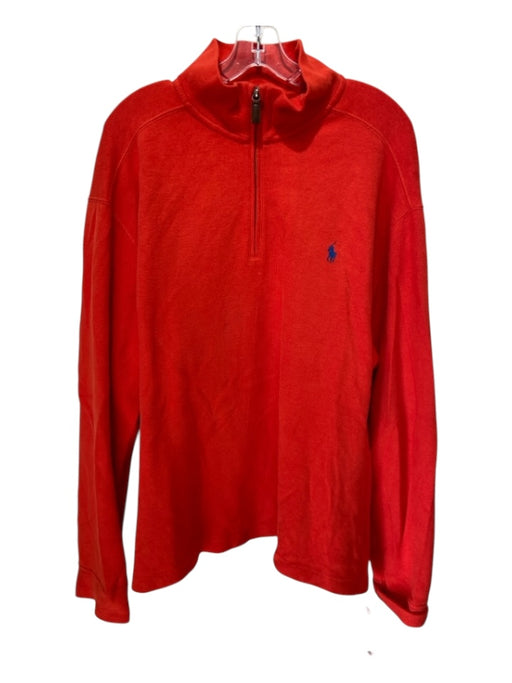 Polo Size XXL Red Cotton Blend Solid Quarter Zip Men's Sweater XXL