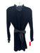 Maje Size 1 Navy Blue & Black Polyester Long Sleeve Velvet Ruffle Smocked Dress Navy Blue & Black / 1
