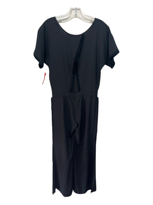 Scoop NYC Size P Black Polyester Short Sleeve Fringe Back Cut Out Jumpsuit Black / P