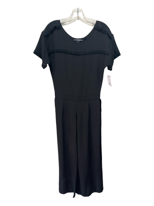 Scoop NYC Size P Black Polyester Short Sleeve Fringe Back Cut Out Jumpsuit Black / P