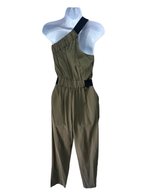 Maeve Size 0 Olive Green & Black One Shoulder Elastic pocket Tapered Jumpsuit Olive Green & Black / 0