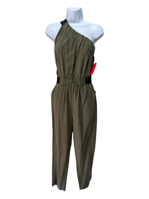 Maeve Size 0 Olive Green & Black One Shoulder Elastic pocket Tapered Jumpsuit Olive Green & Black / 0
