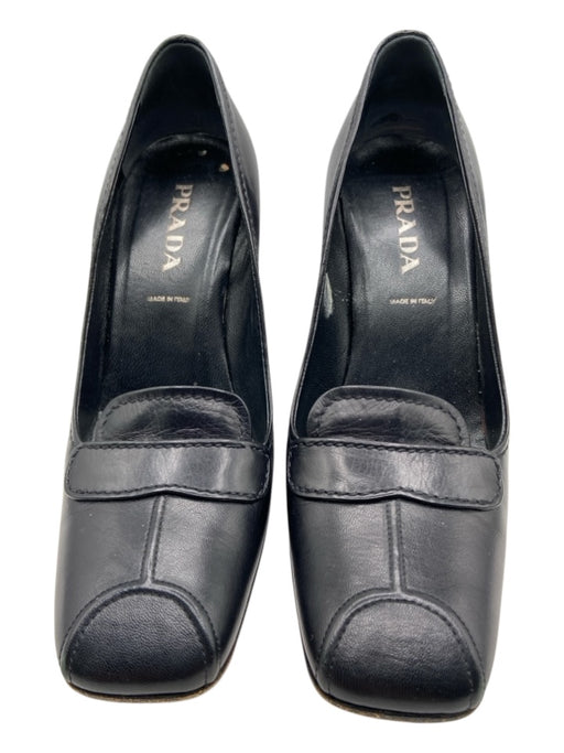 Prada Shoe Size 36 Black Leather Square Toe Block Heel Penny Loafer Pumps Black / 36